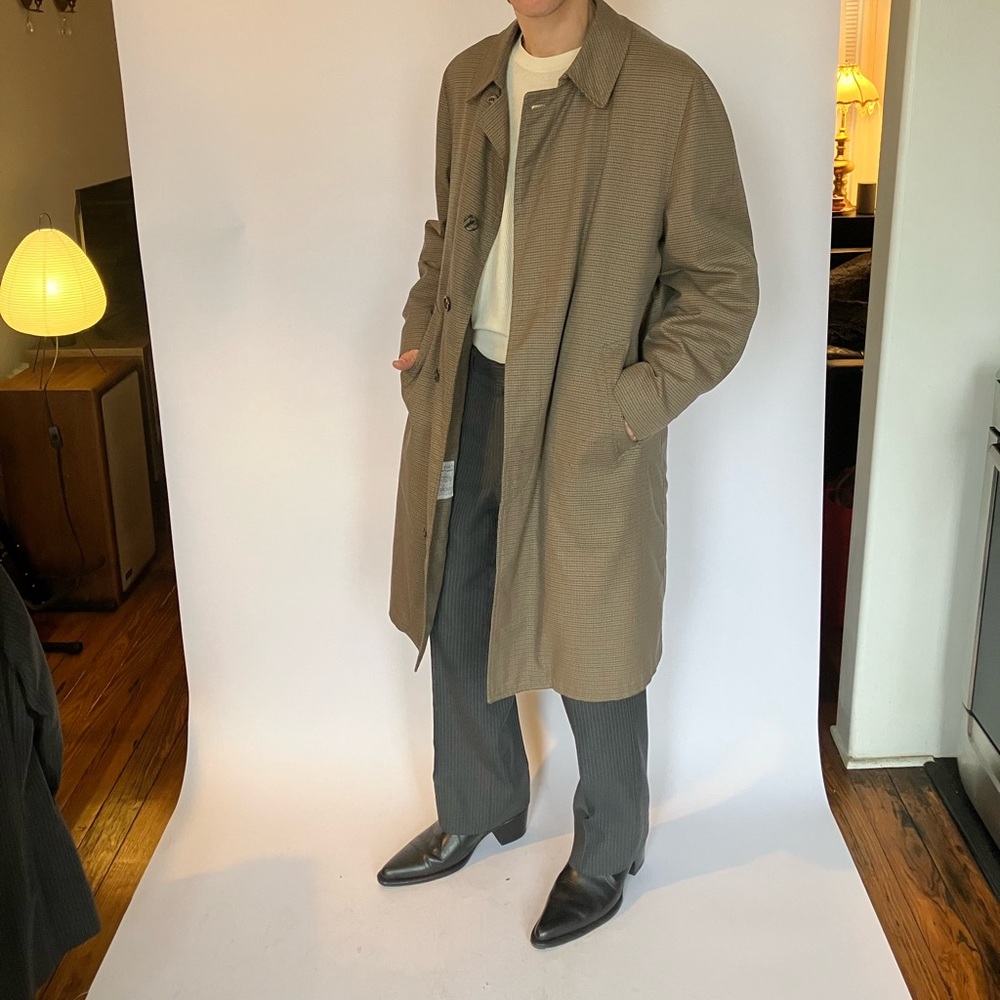 Vintage London Fog Men's Hampden Row Check Long Coat/Trench made in USA 1970’s